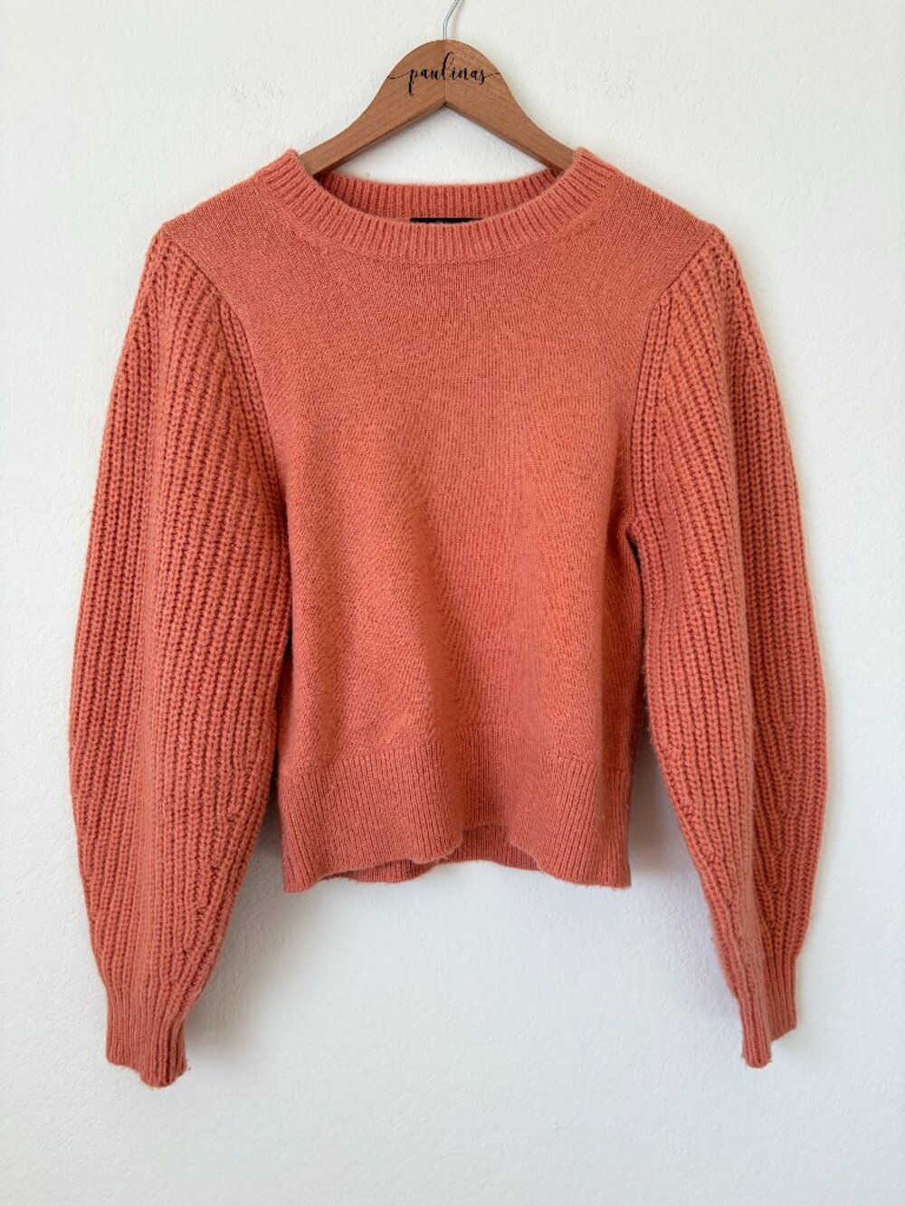 Ann Taylor Sweater Womens Small Orange Crewneck Balloon Sleeve Knit Pullover Top